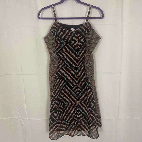 Xhilaration XXL Boho Geometric Print Spaghetti Strap Mini Dress Black Tan Blue - Picture 1 of 9